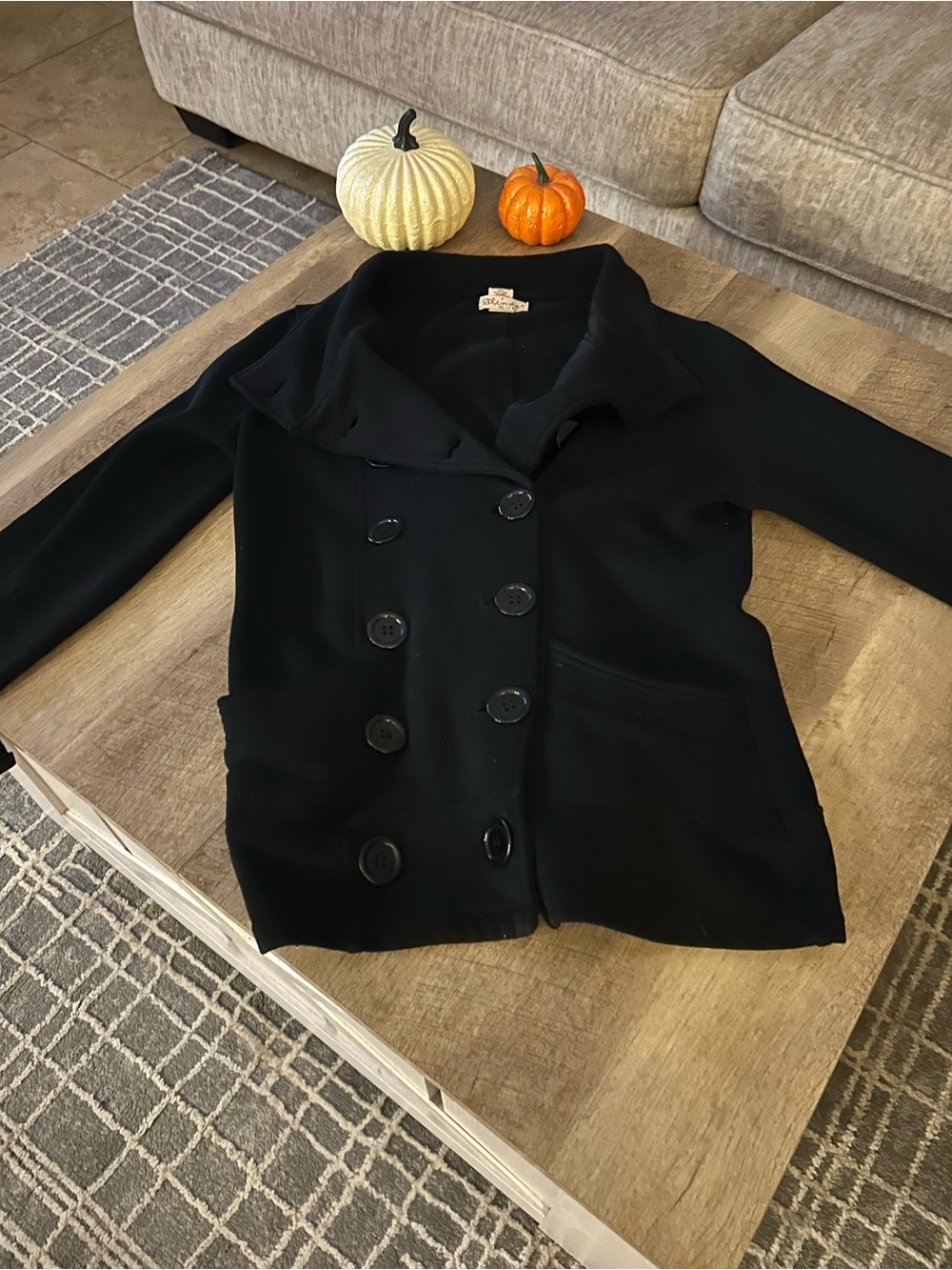 Glimmer Black Double-Breasted Women’s Coat - Classic Button Front